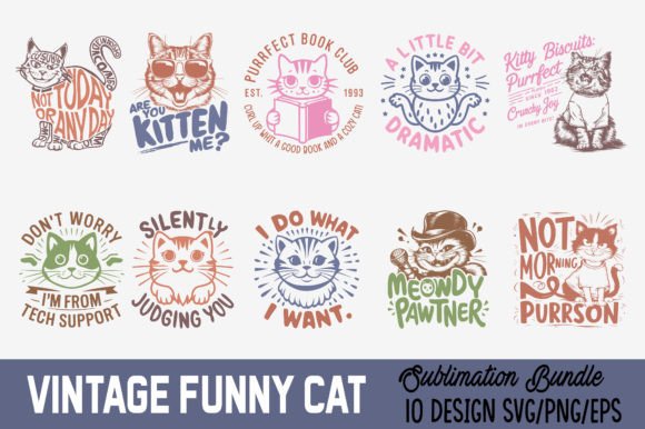 Download Vintage Funny Cat Sublimation Bundle - Cat sublimation bundle Collection