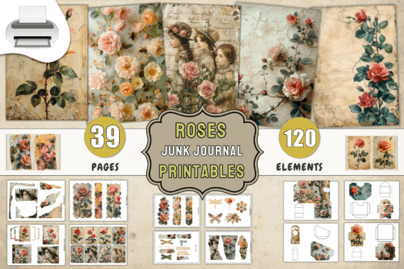 Download Roses Junk Journal Printables Supplies - Printable Collection