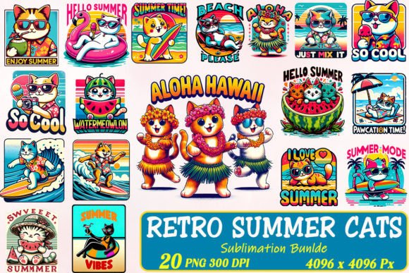 Download Retro Summer Cat Sublimation Bundle - Cat sublimation bundle Collection