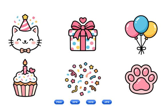 Download Kawaii Birthday Cat Clipart - Premium Bundle