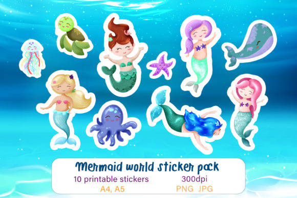 Download Cute Mermaid Stickers Printable Stickers - Printable Collection
